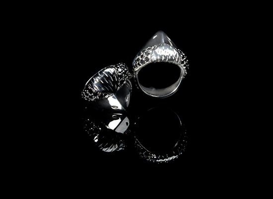 Bird Ring with Black Diamonds